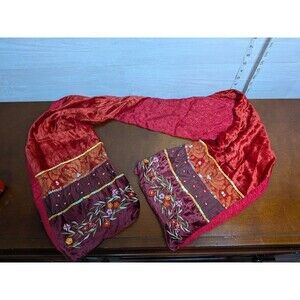 VINTAGE EyeFul Viscose Velvet Scarf Boho Embroidered Sequin Red Maroon India